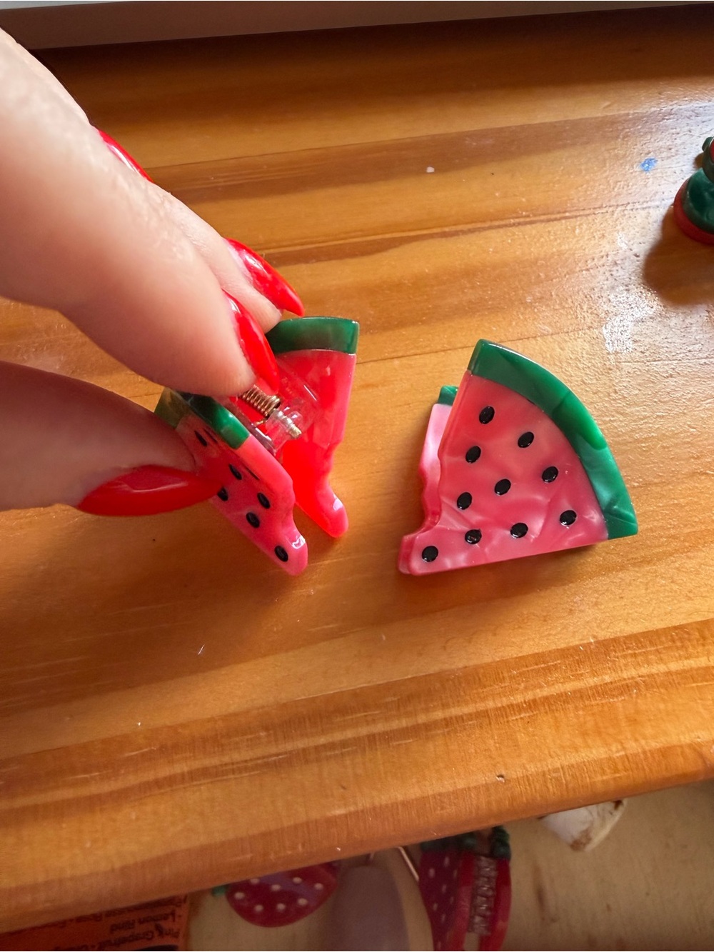 Watermelon Slice Hair Clips - Pink & Green